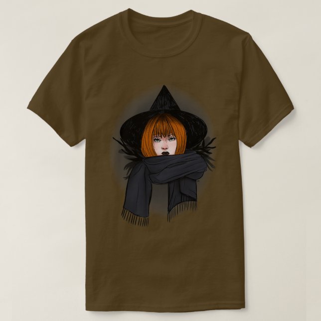Mörk Rödhårig Witch med Scarf T Shirt (Design framsida)