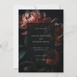 Mörk Romantic Black Peony Blommigt Bröllop Photo Spara Datumet