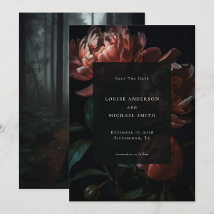 Mörk Romantic Black Peony Blommigt Bröllop Photo Spara Datumet