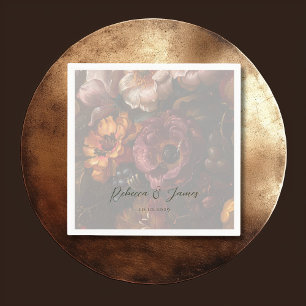 Mörk Romantic Blommigt Dutch Art Painting Bröllop Pappersservett
