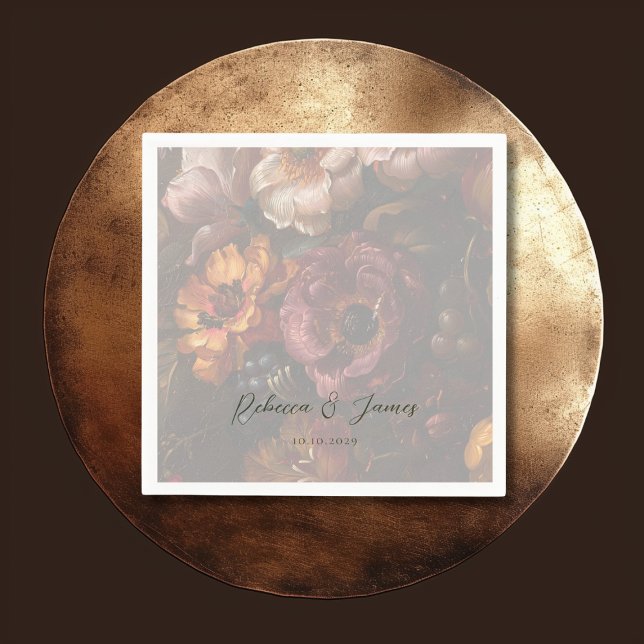 Mörk Romantic Blommigt Dutch Art Painting Bröllop Pappersservett (Skapare uppladdad)