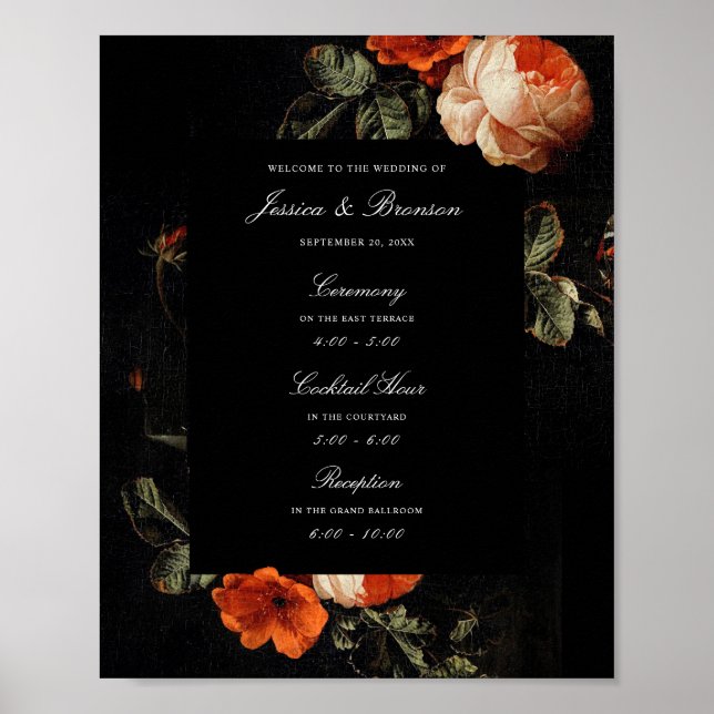 Mörk Romantic Blommigt Dutch Masters Bröllop Välko Poster (Framsidan)