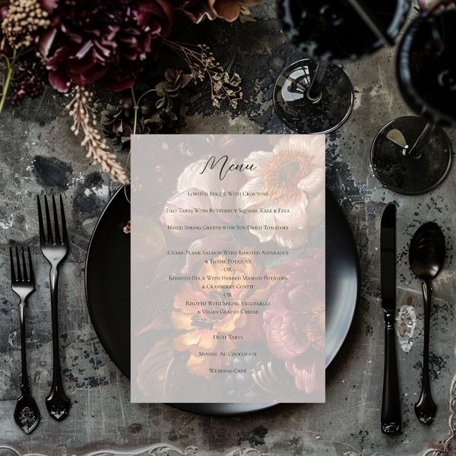 Mörk Romantic Blommigt Oljemålning Bröllop Meny (Skapare uppladdad)