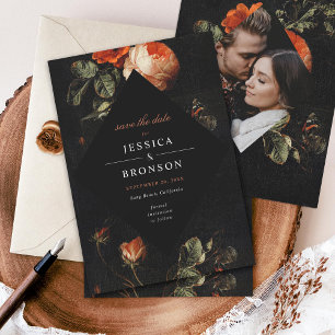 Mörk Romantic Blommigt Ro Dutch Spara datum Inbjudningar