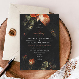 Mörk Romantic Blommigt Ro Nederländska Bröllop Inbjudningar