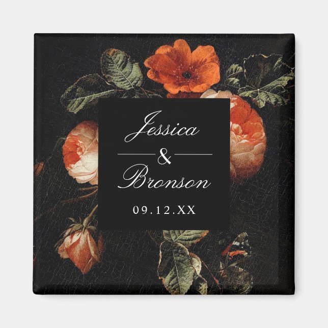 Mörk Romantic Blommigt Ro Nederländska Bröllop Magnet (Framsidan)