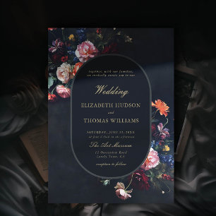 Mörk Romantic Fairytale Moody Blommigt Ram Bröllop Inbjudningar