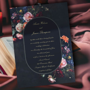 Mörk Romantic Moody Ram Calligraphy Bröllop Inbjudningar