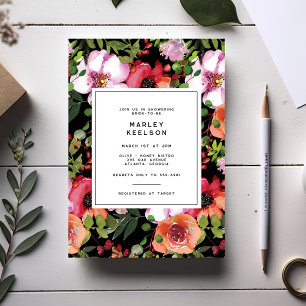 Mörk Romantic Rosa Blommigt Greenery Möhippa Inbjudningar