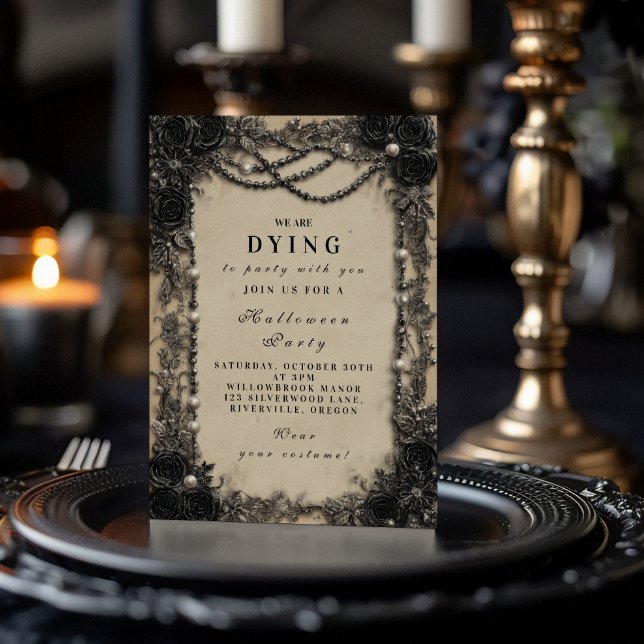 Mörk Romantik Black Ro Halloween Soirée Inbjudningar (Skapare uppladdad)