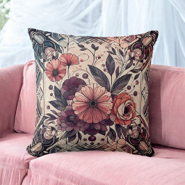 Mörk Romantik Boho Watercolor Blommigt Vår, sommar Kudde