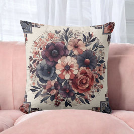 Mörk Romantik Boho Watercolor Blommigt Vår, sommar Kudde