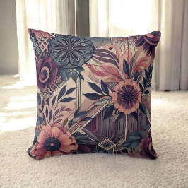 Mörk Romantik Boho Watercolor Blommigt Vår, sommar Kudde