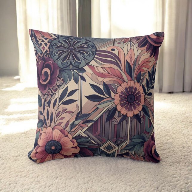 Mörk Romantik Boho Watercolor Blommigt Vår, sommar Kudde (Skapare uppladdad)