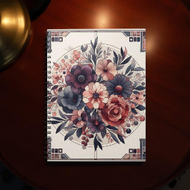Mörk Romantik Burgundy Art Deco Blommigt Sommaren Anteckningsbok