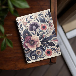 Mörk Romantik Burgundy Art Deco Blommigt Sommaren Anteckningsbok