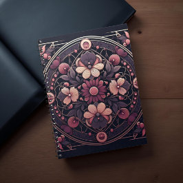 Mörk Romantik Burgundy Art Deco Blommigt Sommaren Anteckningsbok