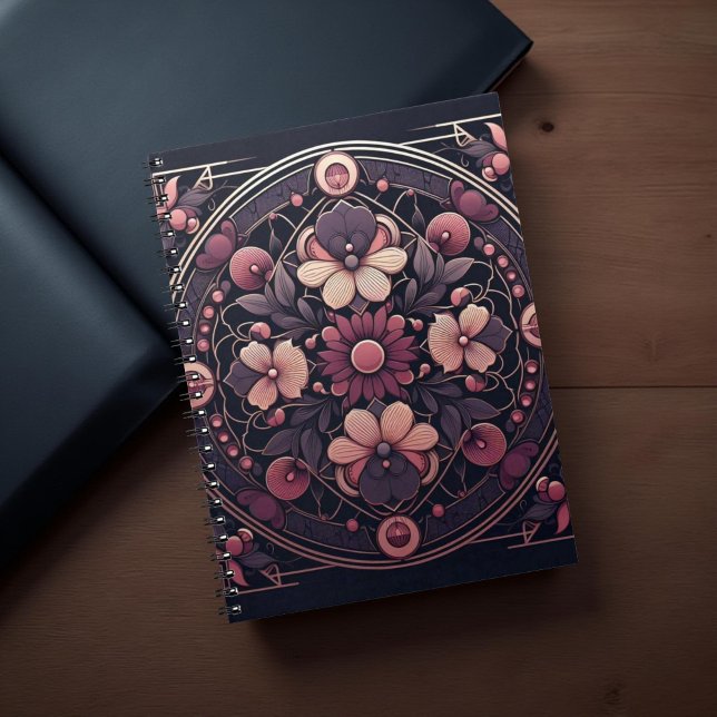 Mörk Romantik Burgundy Art Deco Blommigt Sommaren Anteckningsbok (Skapare uppladdad)