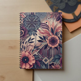 Mörk Romantik Burgundy Art Deco Blommigt Sommaren Anteckningsbok