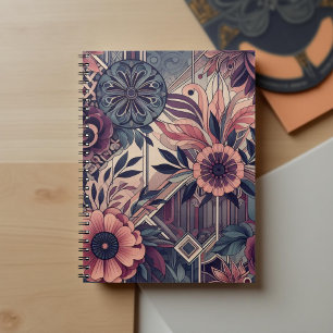 Mörk Romantik Burgundy Art Deco Blommigt Sommaren Anteckningsbok