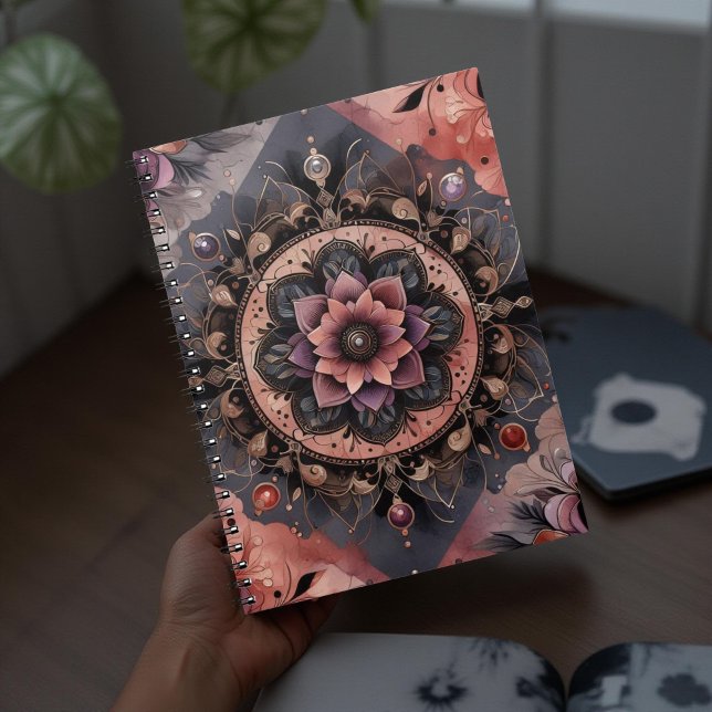 Mörk Romantik Burgundy Art Deco Blommigt Sommaren Anteckningsbok (Skapare uppladdad)