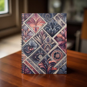 Mörk Romantik Burgundy Art Deco Blommigt Sommaren Anteckningsbok