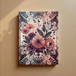 Mörk Romantik Burgundy Art Deco Blommigt Sommaren Anteckningsbok