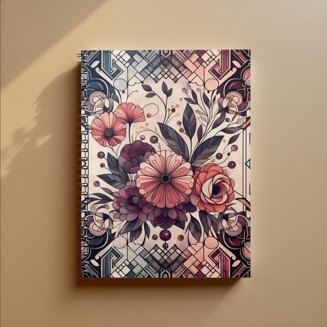 Mörk Romantik Burgundy Art Deco Blommigt Sommaren Anteckningsbok (Skapare uppladdad)