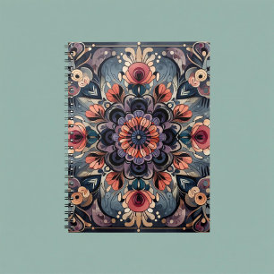 Mörk Romantik Burgundy Art Deco Blommigt Sommaren Anteckningsbok