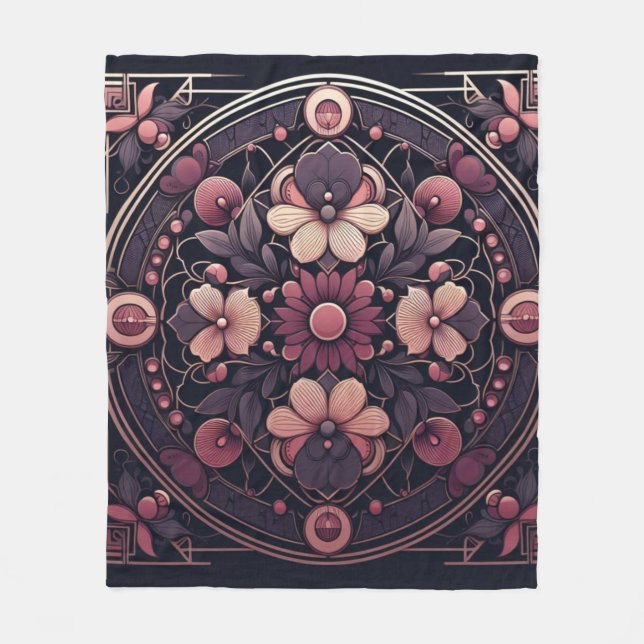 Mörk Romantik Burgundy Art Deco Blommigt Sommaren Fleecefilt (Framsidan)