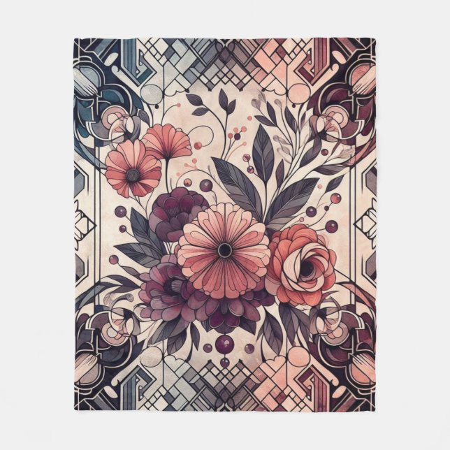 Mörk Romantik Burgundy Art Deco Blommigt Sommaren Fleecefilt (Framsidan)