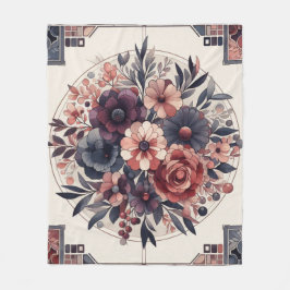 Mörk Romantik Burgundy Art Deco Blommigt Sommaren Fleecefilt