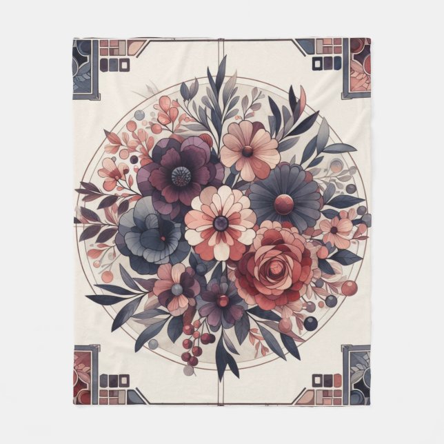 Mörk Romantik Burgundy Art Deco Blommigt Sommaren Fleecefilt (Framsidan)
