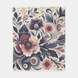 Mörk Romantik Burgundy Art Deco Blommigt Sommaren Fleecefilt
