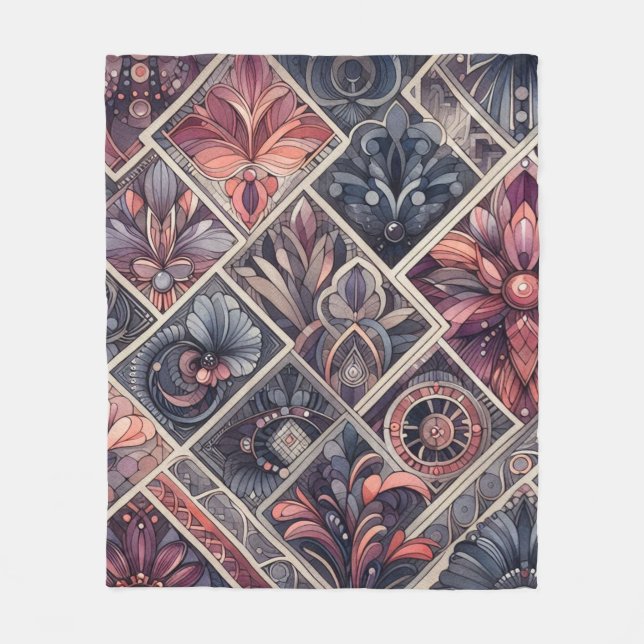 Mörk Romantik Burgundy Art Deco Blommigt Sommaren Fleecefilt (Framsidan)