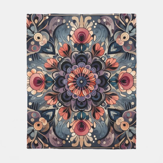Mörk Romantik Burgundy Art Deco Blommigt Sommaren Fleecefilt (Framsidan)