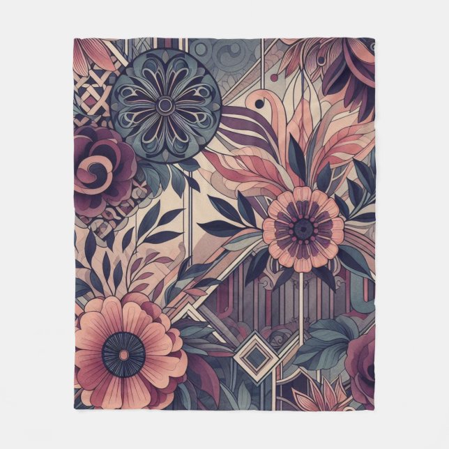 Mörk Romantik Burgundy Art Deco Blommigt Sommaren Fleecefilt (Framsidan)
