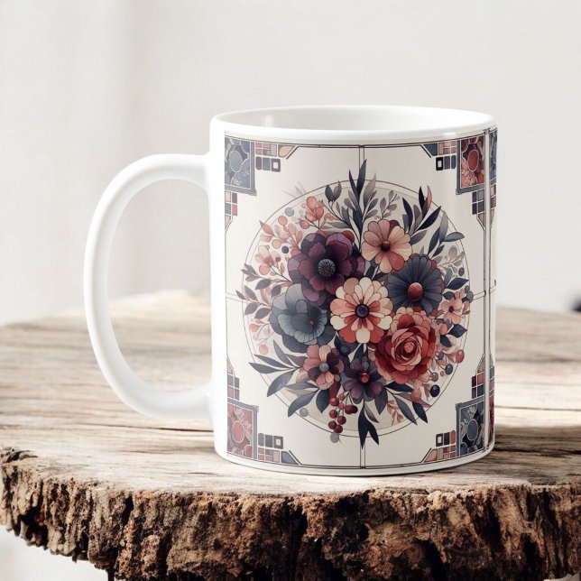 Mörk Romantik Burgundy Art Deco Blommigt Sommaren Kaffemugg (Skapare uppladdad)