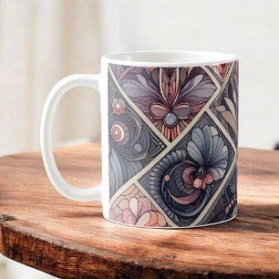 Mörk Romantik Burgundy Art Deco Blommigt Sommaren Kaffemugg