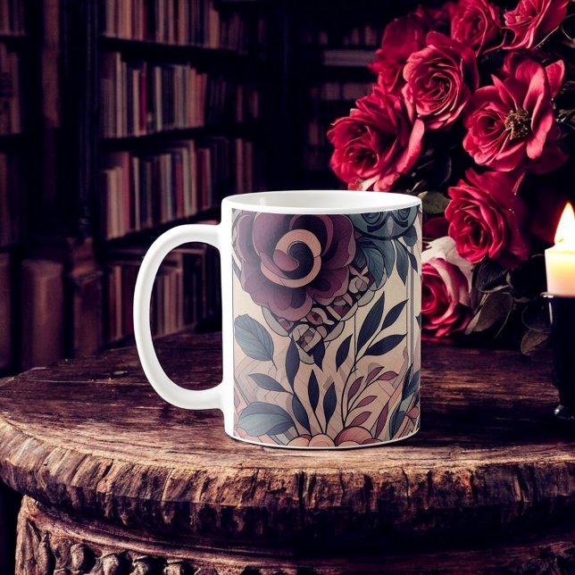 Mörk Romantik Burgundy Art Deco Blommigt Sommaren Kaffemugg (Skapare uppladdad)