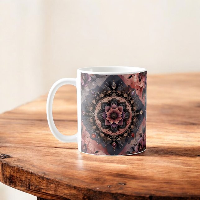 Mörk Romantik Burgundy Art Deco Blommigt Sommaren Kaffemugg (Skapare uppladdad)