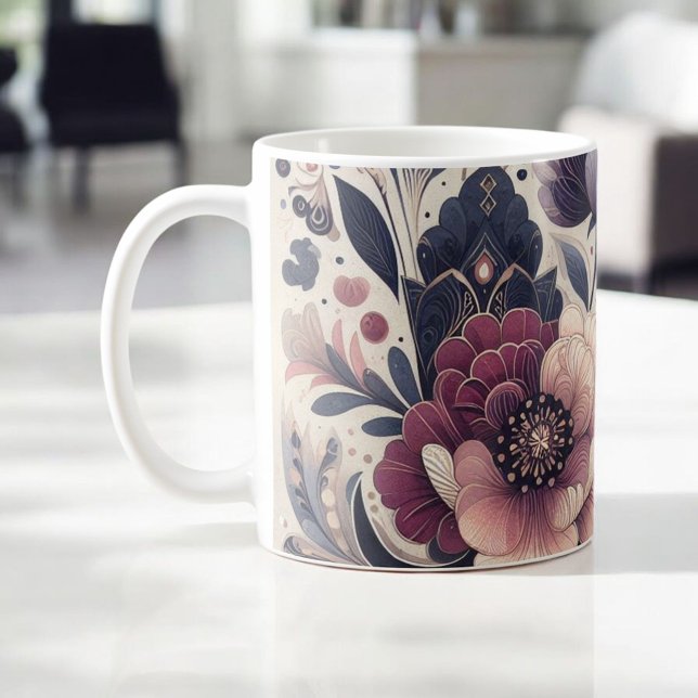 Mörk Romantik Burgundy Art Deco Blommigt Sommaren Kaffemugg (Skapare uppladdad)