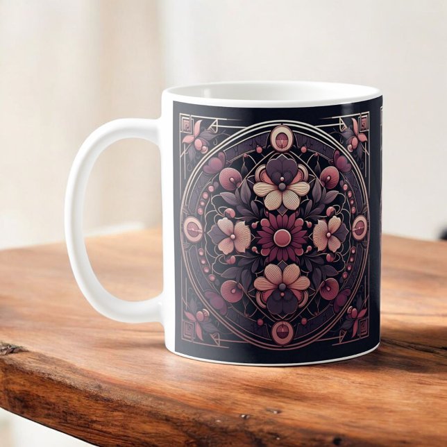 Mörk Romantik Burgundy Art Deco Blommigt Sommaren Kaffemugg (Skapare uppladdad)