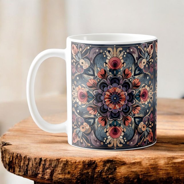 Mörk Romantik Burgundy Art Deco Blommigt Sommaren Kaffemugg (Skapare uppladdad)