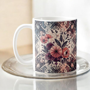 Mörk Romantik Burgundy Art Deco Blommigt Sommaren Kaffemugg