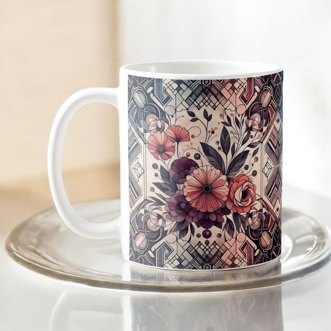 Mörk Romantik Burgundy Art Deco Blommigt Sommaren Kaffemugg (Skapare uppladdad)