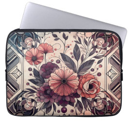 Mörk Romantik Burgundy Art Deco Blommigt Sommaren Laptop Fodral
