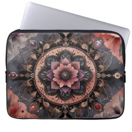 Mörk Romantik Burgundy Art Deco Blommigt Sommaren Laptop Fodral