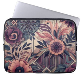 Mörk Romantik Burgundy Art Deco Blommigt Sommaren Laptop Fodral