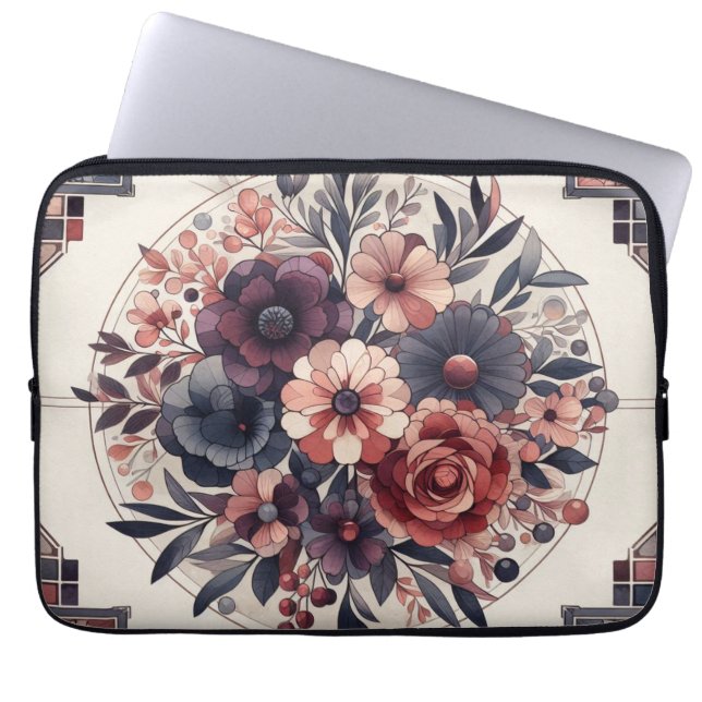 Mörk Romantik Burgundy Art Deco Blommigt Sommaren Laptop Fodral (Framsidan)